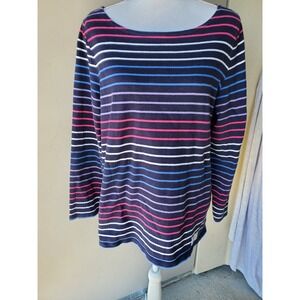 Talbots Top Womens Plus 0X Blue Pink Purple Striped Boatneck Classic 100% Cotton